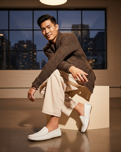 Men’s Mundo White Leather Loafers – Classic Slip-On Dress Shoes for Casual and Formal Wear 3   - from alligatorwarehouse.com