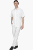 Men’s Linen White Embroidered Guayabera Two-Piece Set – Short Sleeve Shirt and Pants - Summer Walking Suit 8   - from alligatorwarehouse.com