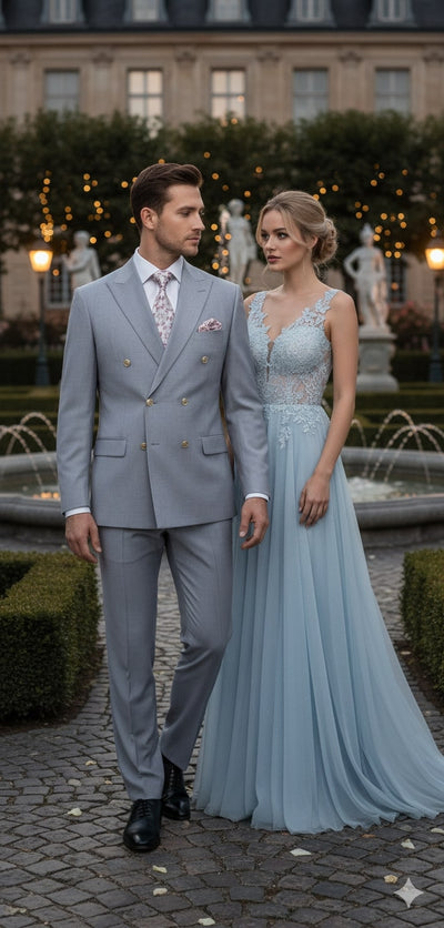 Mens Silver Grey Double-Breasted 3-Piece Suit – Classic Tailored Fit with Peak Lapel and Gold Buttons for Weddings, Church and Formal Events 6   - from alligatorwarehouse.com