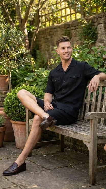 Men’s Black Walking Suit with Short – Classic Leisure and Casual Outfit