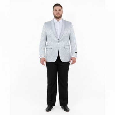 Big and Tall Men’s Silver Gray Paisley Tuxedo Jacket – Satin Shawl Lapel Blazer for Weddings, Proms, and Formal Events 5   - from alligatorwarehouse.com