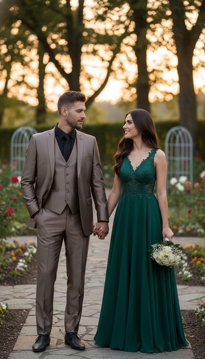 Men’s Sateen Shiny Metallic Mocca Taupe Gold Bronze 3-Piece Suit Set – Shiny Finish slim Fit Formal and Party Suit 3   - from alligatorwarehouse.com