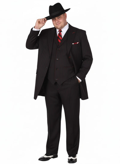 Mens Black and Red Pinstripe Zoot Suit – 1920s Gangster Vintage 3-Piece Suit for Formal, Prom, and Themed Events 5   - from alligatorwarehouse.com