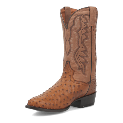 Dan Post Men's Tempe Full Quill Ostrich Round Toe Boots - Saddlebrown 6 DP2323_7_D  - from alligatorwarehouse.com