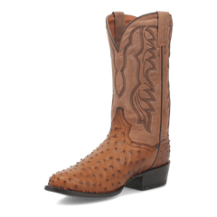Dan Post Men's Tempe Full Quill Ostrich Round Toe Boots - Saddlebrown