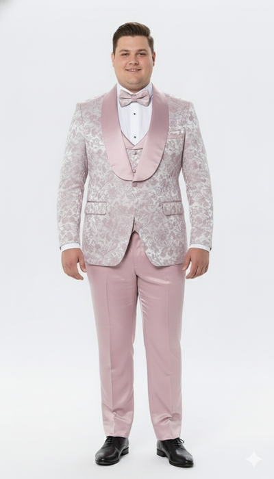Men’s Light Pink Dusty Rose -  Floral Tuxedo Suit – Luxury Satin Shawl Lapel 3-Piece Formal Wedding and Prom Suit in Blush Mauve color 6   - from alligatorwarehouse.com