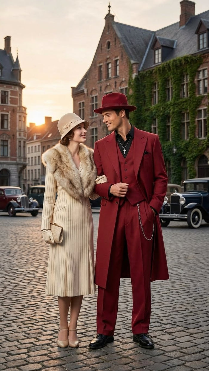 Men’s 1920s Red Zoot Suit – Long Mafia Gangster Three-Piece Vintage Outfit Zuit Pachuco Style