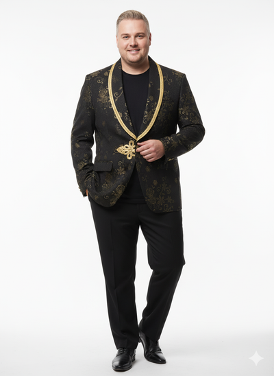 Men’s Black and Gold Embroidered Luxury Blazer – Designer Floral Pattern Wedding & Party Jacket (Sim534) 6   - from alligatorwarehouse.com