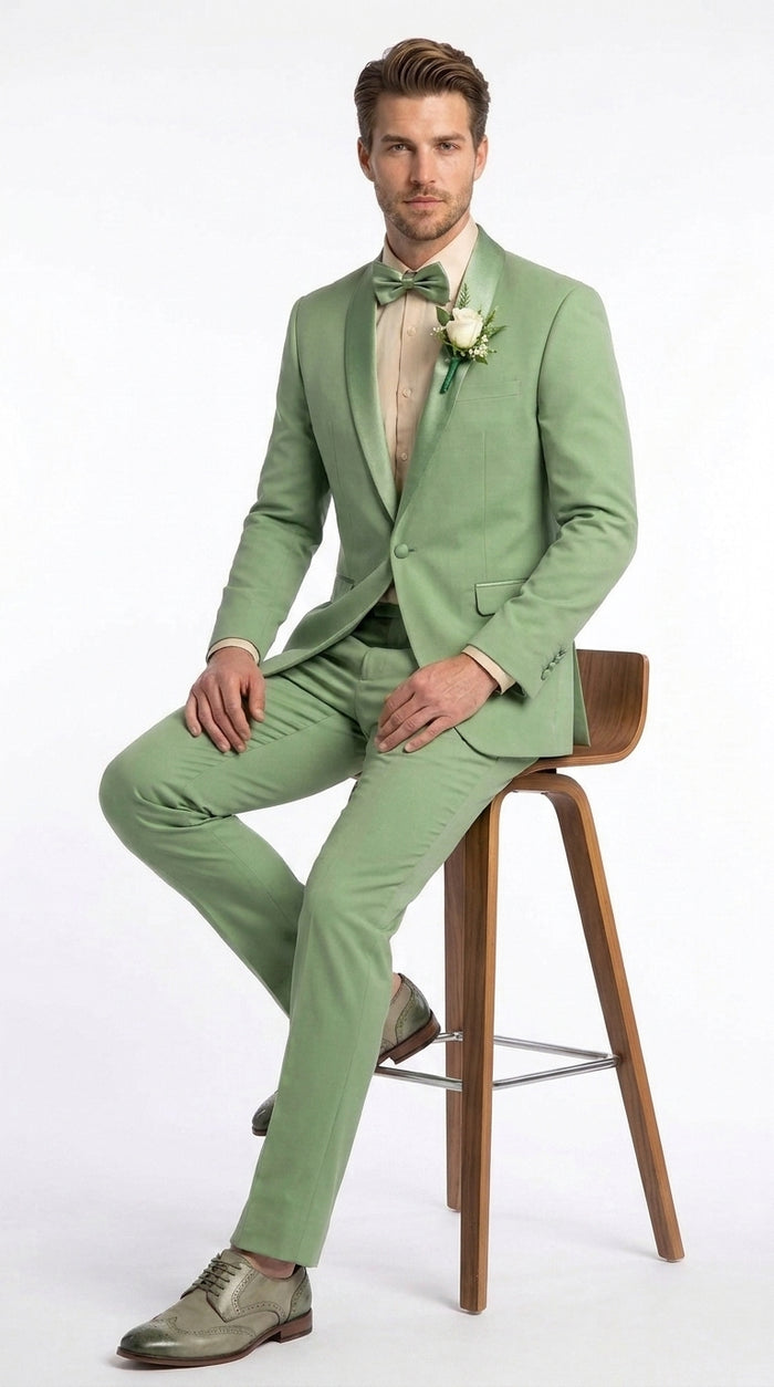 Mens Sage Green Wedding Tuxedo, Shawl Lapel Formal Groom Prom Tuxedo Suit