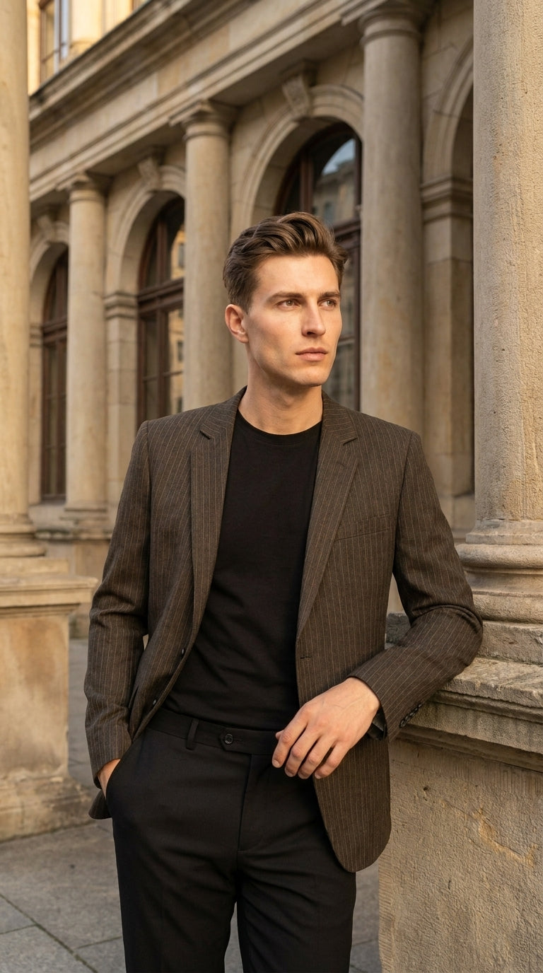 Men’s Vintage Dark Brown Pinstripe Blazer – Classic Retro Sport Coat Outfit