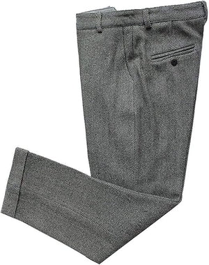 Mens Vintage Tweed Dress Pants Slacks Trousers Regular Fit Suit Pants in Grey