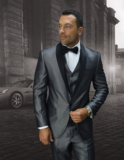 Mens One Button Shiny Vested Shawl Prom Tuxedo in Grey 1 WYNN_GREY_36R  - from alligatorwarehouse.com