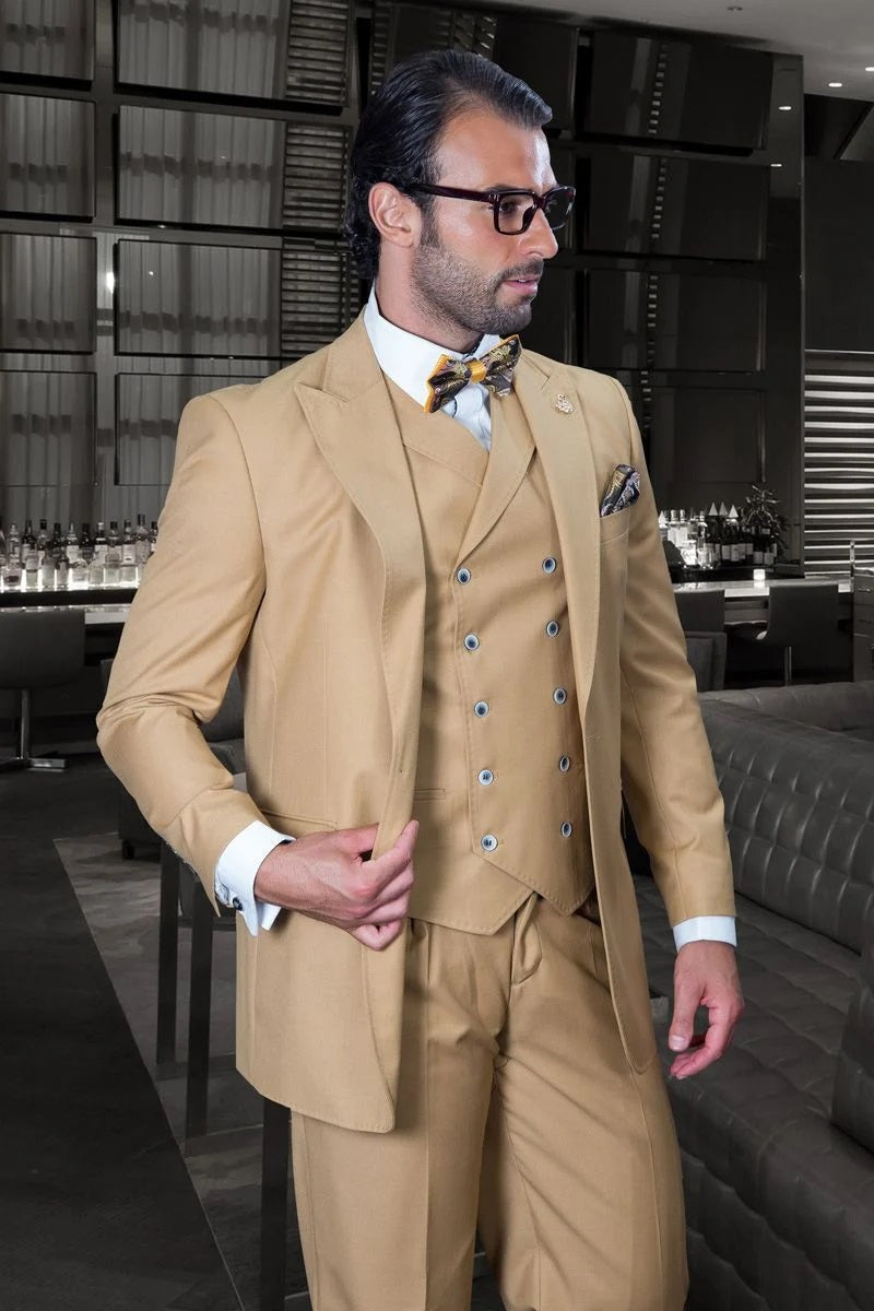 Statement Men's Outlet 3 Piece 100% Wool Suit - Light Plaid