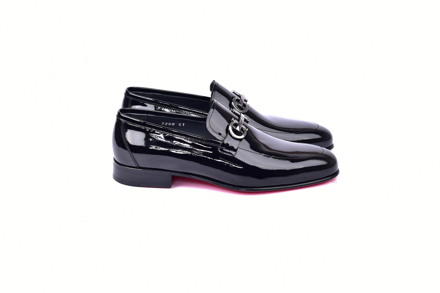 C00012-7260 Formal loafer with silver buckle-Black Patent