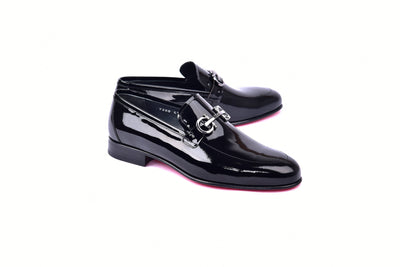 C00012-7260 Formal loafer with silver buckle-Black Patent