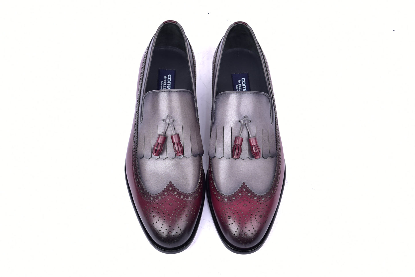 C00018-7397 Wing tip Kiltie Tassel Loafer-Burgundy/Grey