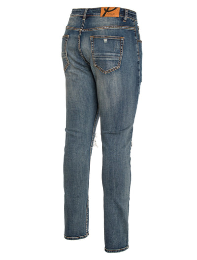 PX Indigo denim , quilted red patches