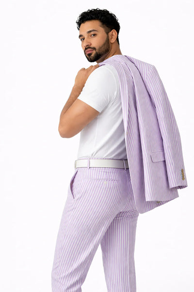 Mens Premium Cotton Seersucker Stripe Suit – Purple