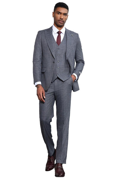 Men's Stacy Adams Vested Sharkskin Weave Pattern Suit in Grey 2 SM173H1-33-38R  - from alligatorwarehouse.com