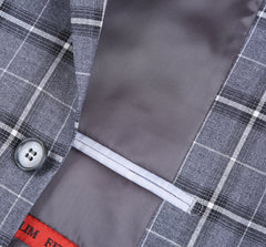 293-14 Men's Classic Fit Single Breasted Grey & White Check Suits