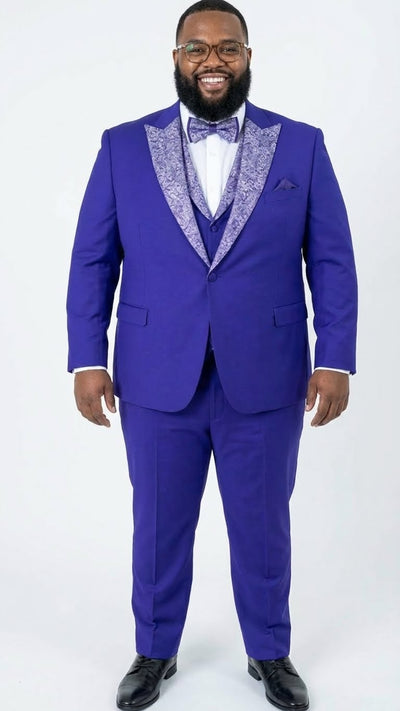 Men’s Purple and white sivler lapel  Embellished Tuxedo Suit –  Formal Wedding, Prom, and Gala Outfit Mardi Gras 2   - from alligatorwarehouse.com