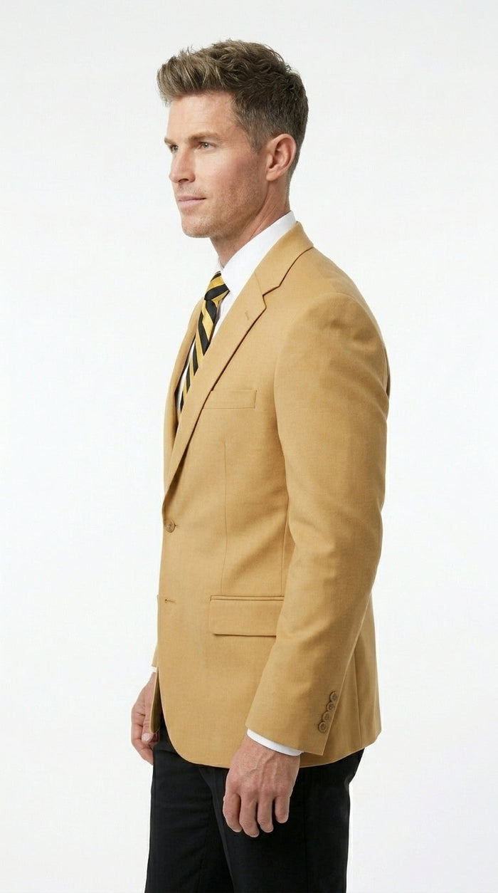 Men’s Camel Blazer, Classic Two Button Business Casual Wedding Summer Sport Coat Jacket in Khaki Bronze Color Modern Fit