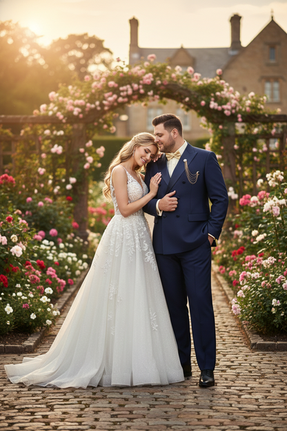 Men’s Navy Blue Double-Breasted Tuxedo with navy Satin Peak Lapel Wedding Suit