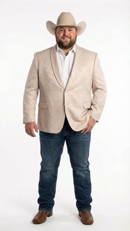 Men’s Tan Khaki Beige Cream Champaign Paisley Western Blazer Jacket, Embossed Dress Sport Coat for Wedding Party Rodeo Style