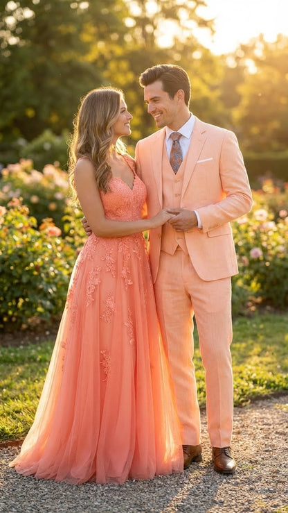 Men’s Light Peach 3 Piece Suit Set with Vest, Prom Wedding Dress Suit