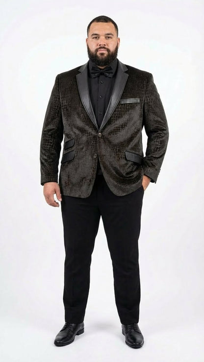 Men’s Crocodile Alligator Exotic skin Texture Blazer – Slim Fit Designer Jacket with Satin Lapels for Formal and Party Wear in Black Color