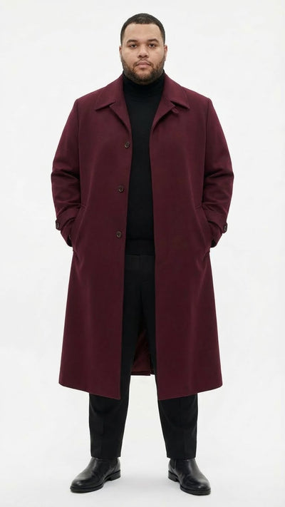 Men’s Full-Length Burgundy Overcoat – Microfiber 4 season fabric  Long Formal Coat with Classic Tailored Maxi Duster Coat 2   - from alligatorwarehouse.com