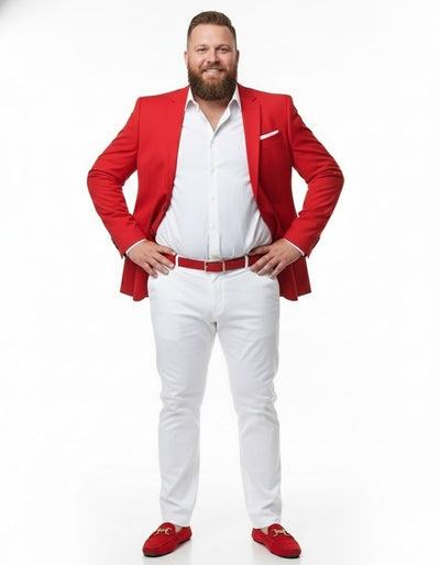 Mens Red Blazer and White Pants Set – Stylish Casual Dress Outfit For New Year Holiday and Christmas Suit 7   - from alligatorwarehouse.com