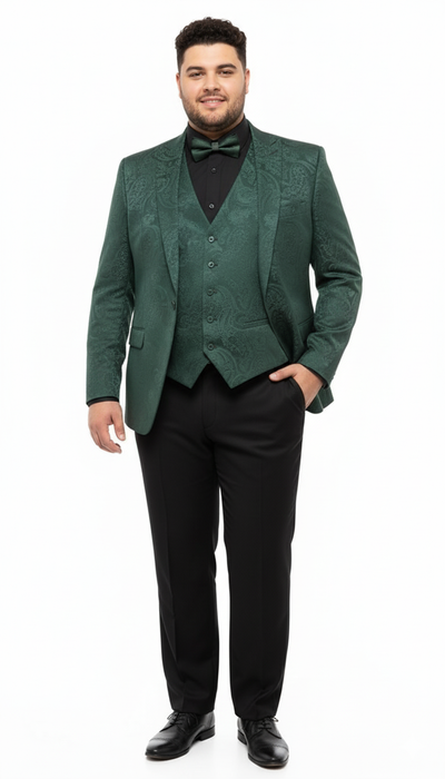 Men’s Emerald Green Paisley Tuxedo 3-Piece Suit – Slim Fit Formal Blazer, Vest, and Pants for Weddings, Proms 3   - from alligatorwarehouse.com