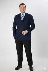 Men’s Navy Blue Double-Breasted Blazer - Suit Jacket – Premium Tailored Fit Formal Wedding and Business Sport Coat