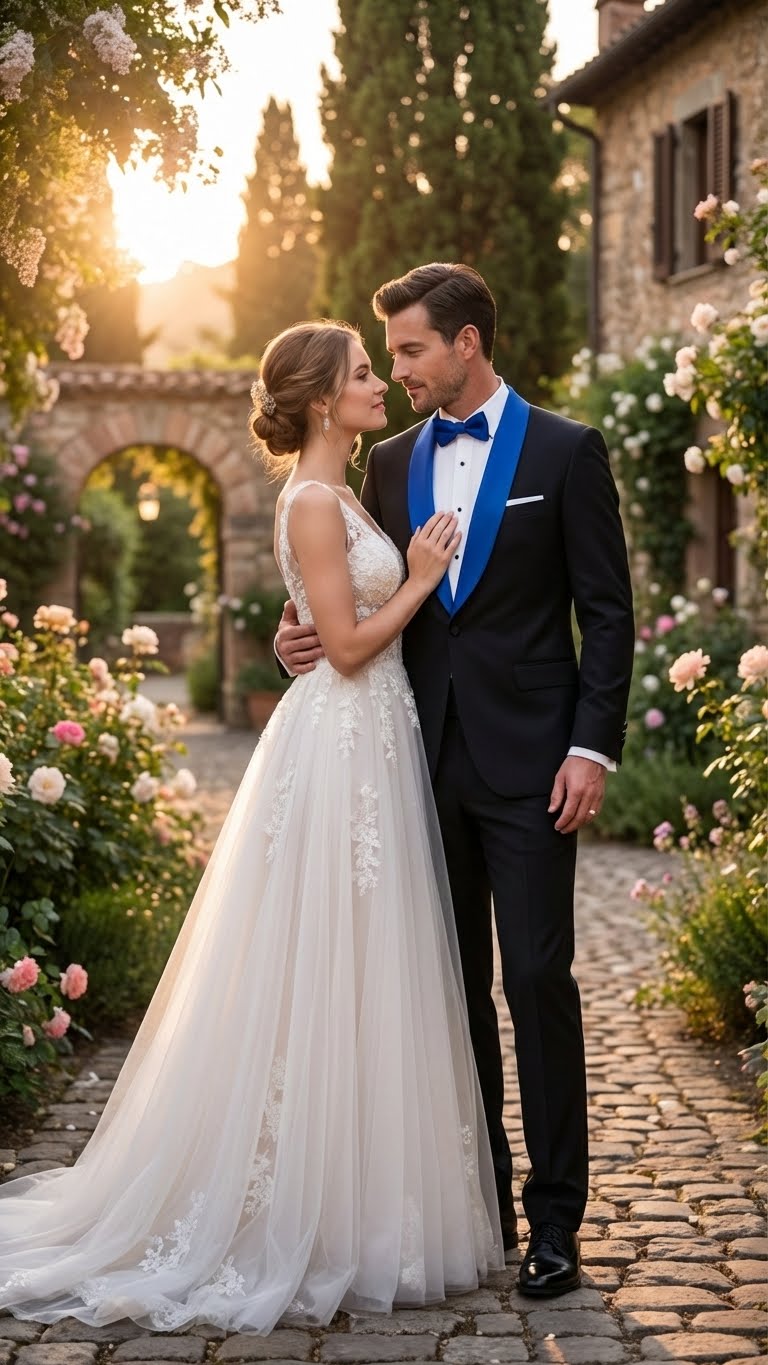 Men’s Black Tuxedo with Royal Blue Shawl Lapel | Modern Formal Dinner Jacket Suit + Pants for Weddings, Proms