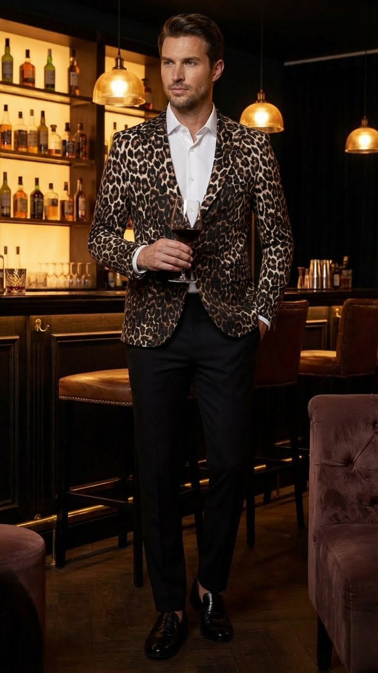 Men’s Leopard Print Blazer – Slim Fit Statement Jacket for Evening, Party, and Fashion Wear
