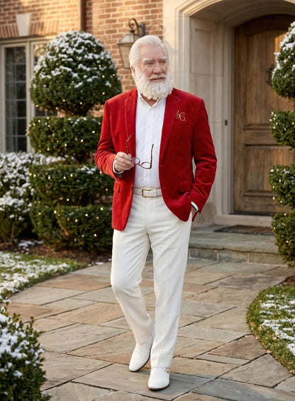 Men’s Red Velvet Blazer Santa Clauses Tim Allen Inspired Jacket – Festive Christmas Party Blazer, Holiday Costume Jacket Christmas New Year