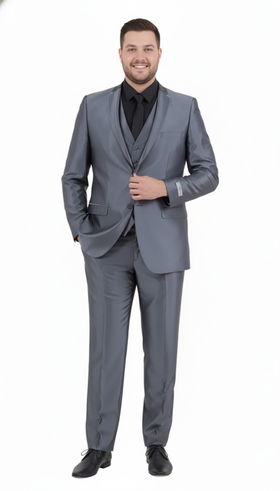 Men’s Dark Grey Shiny Two-Piece Suit – Slim Fitted Formal Jacket and Tailored Pants - Sateen Metalic in Charcoal Gray Color 7   - from alligatorwarehouse.com
