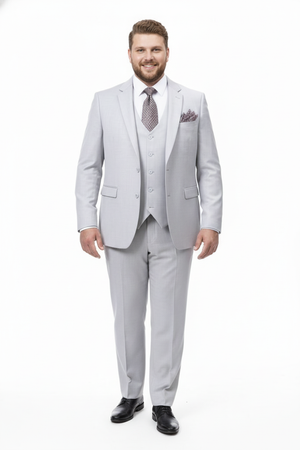 Men’s Very Light Gray Three-Piece  Wedding Suit 2 Buttons Modern or Slim Fit  Ash Bone Color Steel Grey