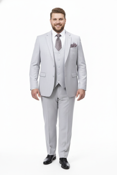 Men’s Very Light Gray Three-Piece  Wedding Suit 2 Buttons Modern or Slim Fit  Ash Bone Color Steel Grey 2   - from alligatorwarehouse.com