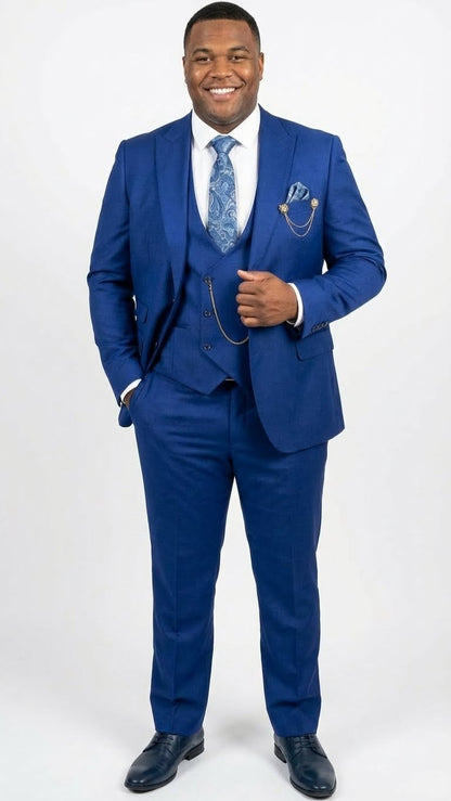 Men’s Royal Blue 3 Piece Suit Set with Vest – Formal Wedding and Party Wear Suit - Saphire Cobalt blue
