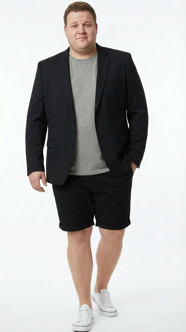 Men’s Black Summer Business Suit with Shorts Pants Set
