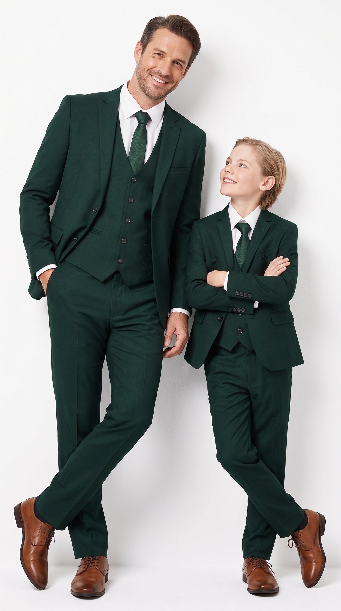 Dad & Son Matching Dark Green 3-Piece Suits – Father and Son Wedding Formal Suits