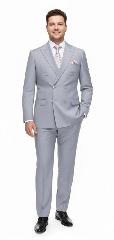 Mens Silver Grey Double-Breasted 3-Piece Suit – Classic Tailored Fit with Peak Lapel and Gold Buttons for Weddings, Church and Formal Events 7   - from alligatorwarehouse.com