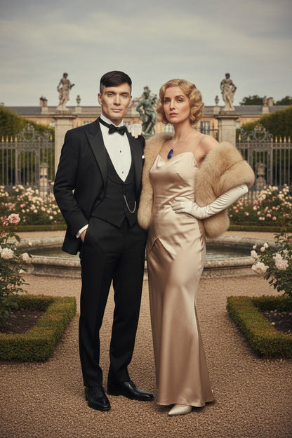 Men’s Black Peaky Blinders Style Three-Piece Tuxedo Suit – Classic Formal Suit with Blazer and Waistcoat Peak Lapel 1920s Style