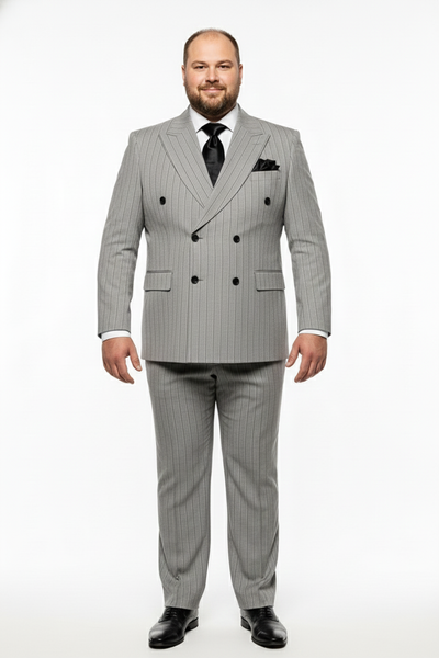 Men’s Grey and Black Pinstripe Double-Breasted Suit – 1920s Gangster Vintage Looking suit By Rossiman 6   - from alligatorwarehouse.com