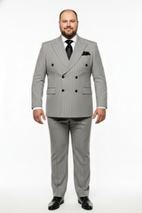 Men’s Grey and Black Pinstripe Double-Breasted Suit – 1920s Gangster Vintage Looking suit By Rossiman
