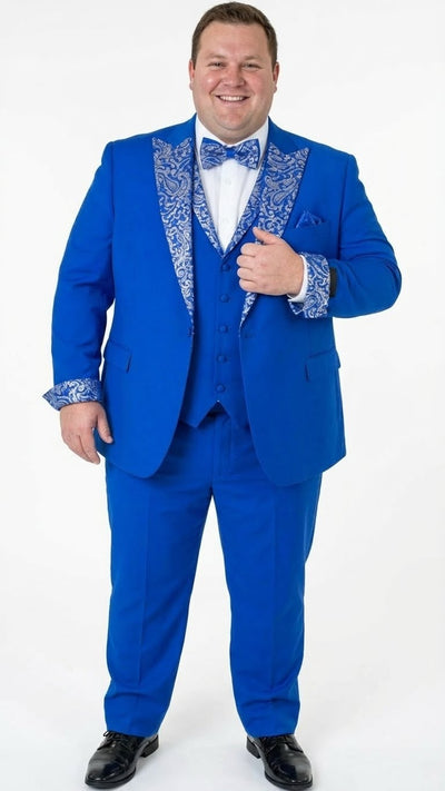 Men’s Bright Royal Blue and White lapel  Embellished Tuxedo Suit –  3-Piece Formal Wedding, Prom, and Gala Outfit 3   - from alligatorwarehouse.com