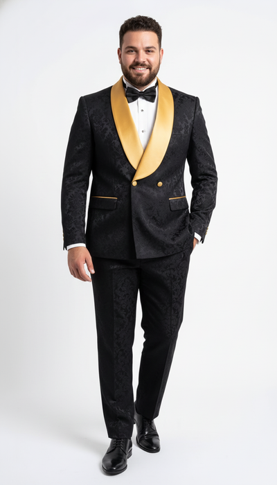 Men’s Black and Gold Jacquard Tuxedo Suit – Luxury Slim Fit Formal Wedding, Prom, and Gala Outfit 7   - from alligatorwarehouse.com