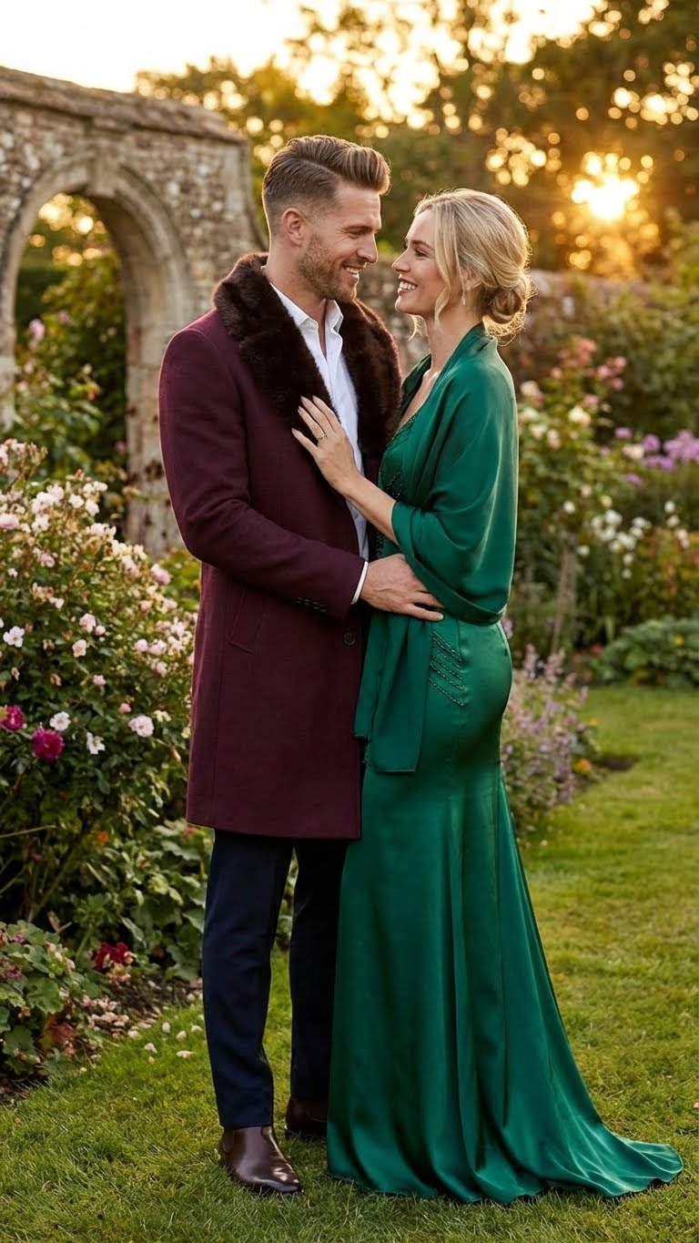 Men’s Burgundy Three Quarter Coat with Faux Fur Collar Overcoat – Luxury Winter Outerwear Three Quarter Carcoat Topcoat